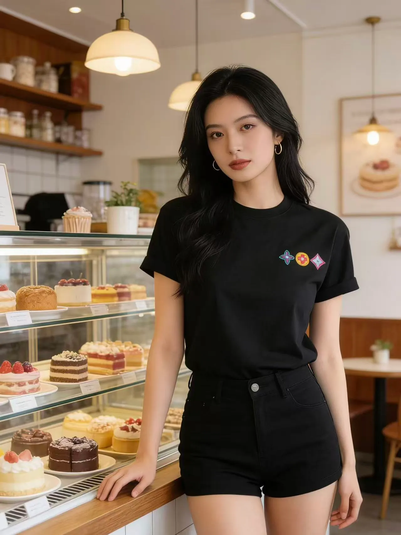 Louis Vuitton/Louis Vuitton colorful three-flower embroidered short sleeves